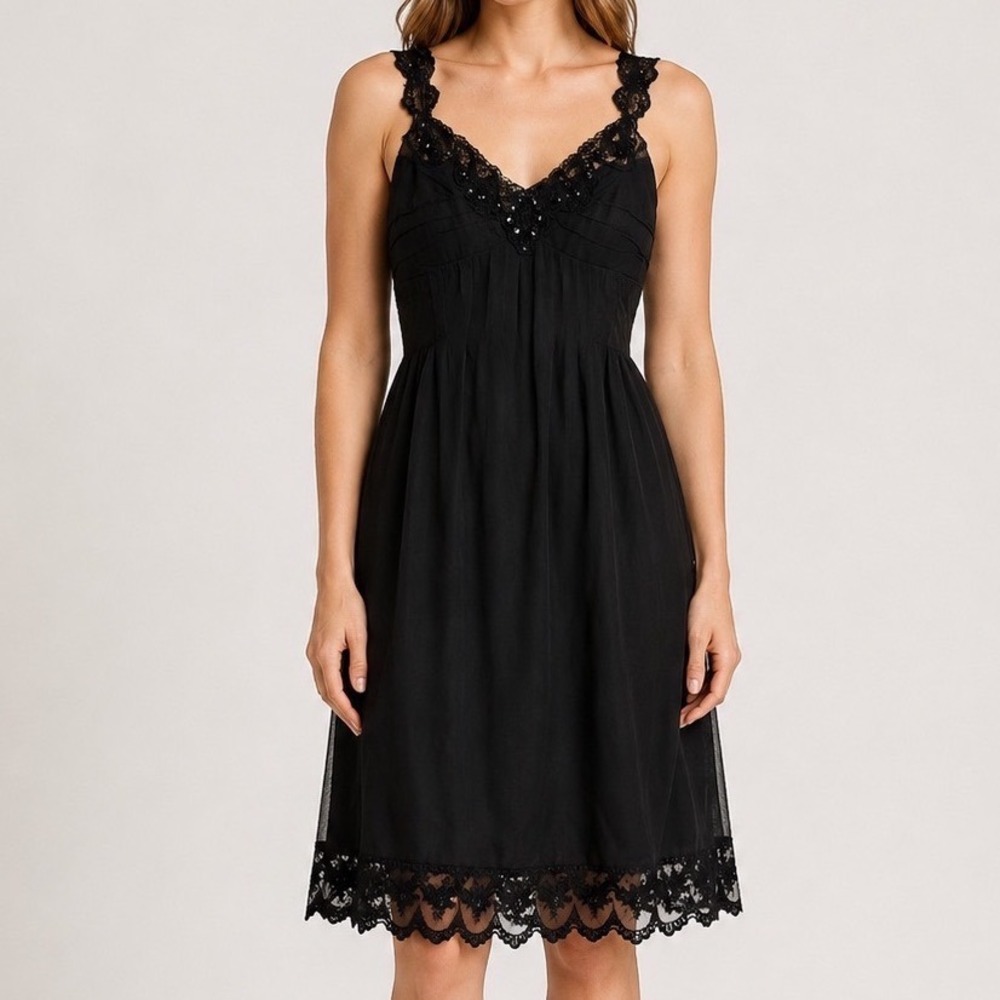 Vtg Betsey Johnson Evening Black Lace Sequin Mesh Midi Dress 6 whimsy fairy goth